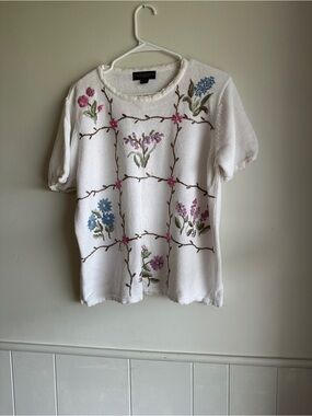 Haband Cream Knit Short-Sleeve Top